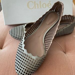 Chloe Lauren grey scalloped perforated flats